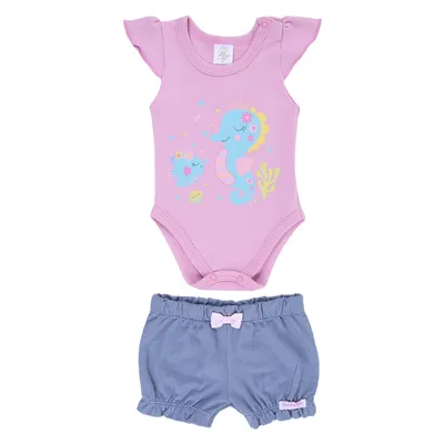 Conjunto Bebê Presente De Anjo Suedine Estampa Peixinho