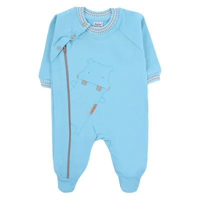 Macacão Longo Bebê Sonho Mágico Malha Bordado Hipopótamo