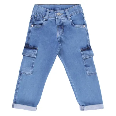 Calça Jeans Moletom Infantil Kookabu Cargo Com Barra Virada