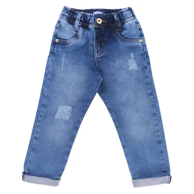 Calça Jeans Infantil Kookabu Detalhe Puídos E Barra Virada
