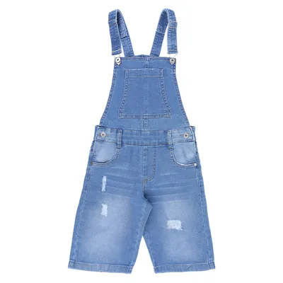 Jardineira Jeans Infantil Kookabu Curta Com Detalhe Puídos