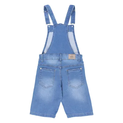 Jardineira Jeans Infantil Kookabu Curta Com Detalhe Puídos