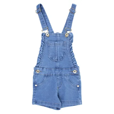 Jardineira Jeans Infantil Kookabu Curta Com Detalhe Babado