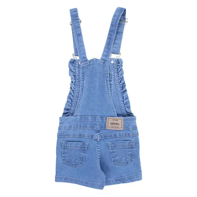 Jardineira Jeans Infantil Kookabu Curta Com Detalhe Babado