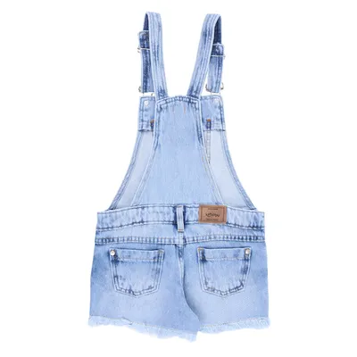 Jardineira Jeans Infantil Kookabu Curta Com Barra Desfiada