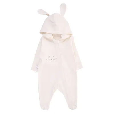 Macacão Longo Bebê Fofinho Suedine Bordado Coelho Com Capuz