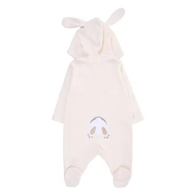 Macacão Longo Bebê Fofinho Suedine Bordado Coelho Com Capuz