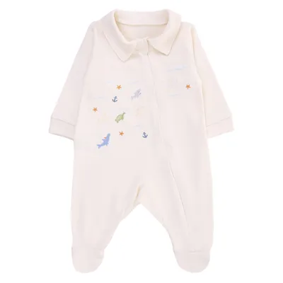 Macacão Longo Bebê Fofinho Suedine Bordado Fundo Do Mar