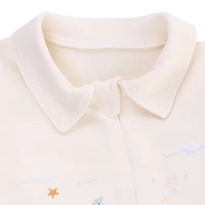 Macacão Longo Bebê Fofinho Suedine Bordado Fundo Do Mar