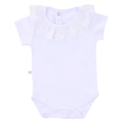 Body Manga Curta Bebê Fofinho Suedine Com Gola Renda Body Manga Curta Bebê Fofinho Suedine Com Gola Renda