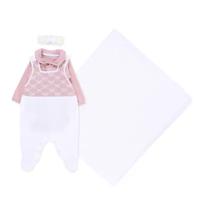 Saída De Maternidade Ternura Macacão Detalhe Laços - 3 Peças Saída De Maternidade Ternura Macacão Detalhe Laços - 3 Peças