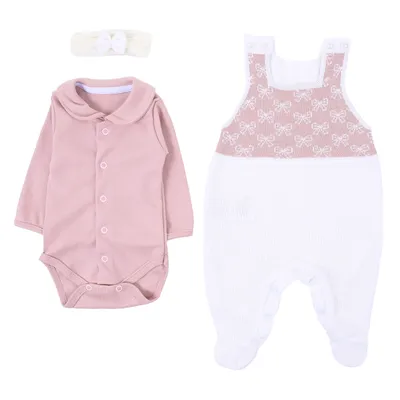 Saída De Maternidade Ternura Macacão Detalhe Laços - 3 Peças Saída De Maternidade Ternura Macacão Detalhe Laços - 3 Peças