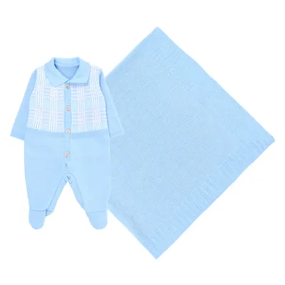 Saída De Maternidade Ternura Tricô Detalhe Xadrez - 2 Peças Saída De Maternidade Ternura Tricô Detalhe Xadrez - 2 Peças