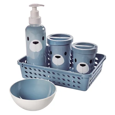 Kit Higiene Infantil Plasútil Decorado Urso - 5 Peças