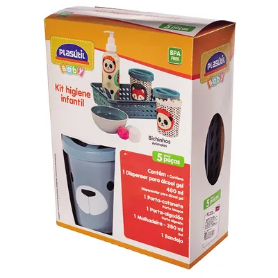 Kit Higiene Infantil Plasútil Decorado Urso - 5 Peças
