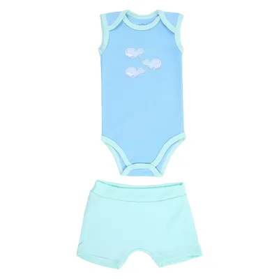 Conjunto Bebê Estilinho Suedine Penteado Bordado Baleias