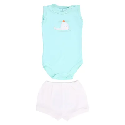 Conjunto Bebê Estilinho Suedine Penteado Bordado Helicóptero