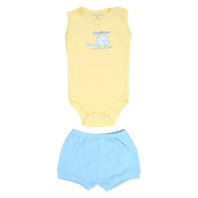 Conjunto Bebê Estilinho Suedine Penteado Bordado Helicóptero
