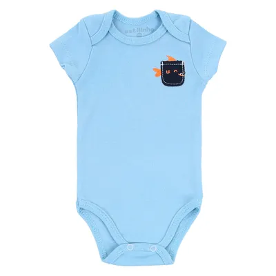 Kit Body Manga Curta Bebê Estilinho Suedine Praia - 3 Peças Kit Body Manga Curta Bebê Estilinho Suedine Praia - 3 Peças