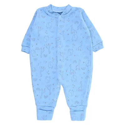 Macacão Longo Bebê Estilinho Suedine Vira Pé Estampa Safari