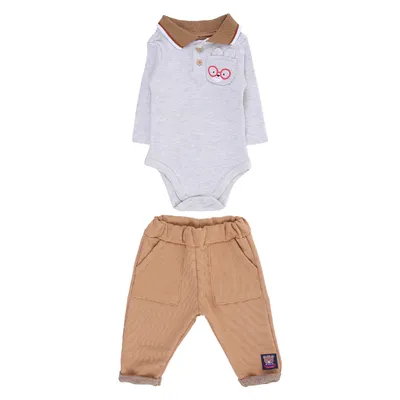 Conjunto Bebê Iaze Body Manga Longa Detalhe Bolso Ursinho