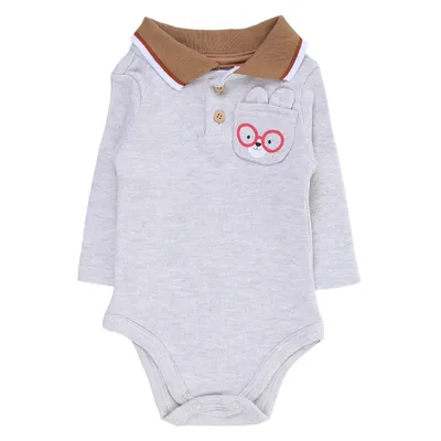 Conjunto Bebê Iaze Body Manga Longa Detalhe Bolso Ursinho