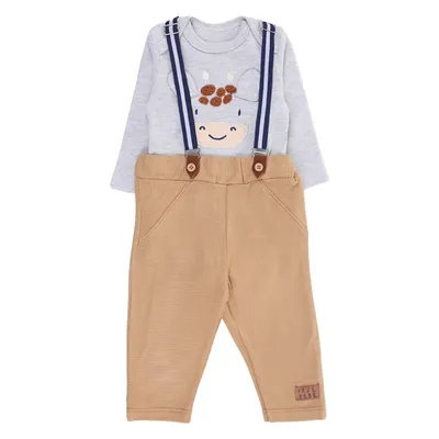 Conjunto Bebê Iaze Body Manga Longa Com Suspensório Girafa