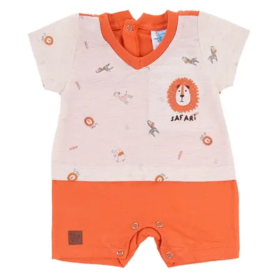 Macacão Curto Din Don Estampa Safari E Bordado Leão