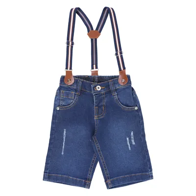 Bermuda Jeans Infantil Kookabu Detalhe Puídos E Suspensório Bermuda Jeans Infantil Kookabu Detalhe Puídos E Suspensório