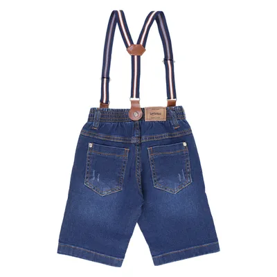 Bermuda Jeans Infantil Kookabu Detalhe Puídos E Suspensório Bermuda Jeans Infantil Kookabu Detalhe Puídos E Suspensório