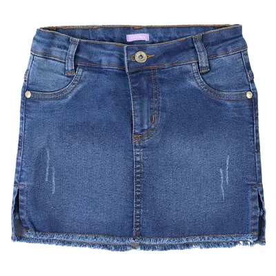 Short Saia Jeans Infantil Kookabu Puídos E Barra Desfiada Short Saia Jeans Infantil Kookabu Puídos E Barra Desfiada