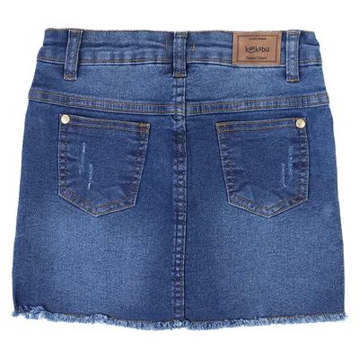 Short Saia Jeans Infantil Kookabu Puídos E Barra Desfiada Short Saia Jeans Infantil Kookabu Puídos E Barra Desfiada