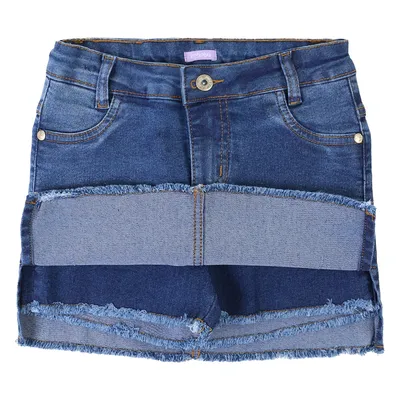 Short Saia Jeans Infantil Kookabu Puídos E Barra Desfiada Short Saia Jeans Infantil Kookabu Puídos E Barra Desfiada