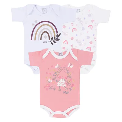 Kit Body Manga Curta Bebê Mub Estampado - 3 Peças