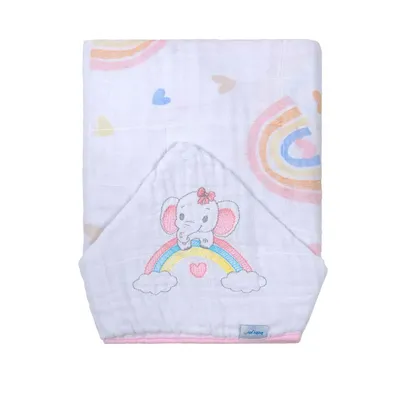 Toalha Com Capuz Baby Joy Soft Com Bordado Arco Íris