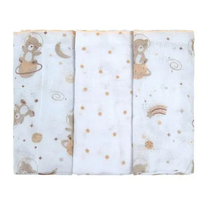 Kit Fralda Bublim Luxo Festonê Estampa Urso - 3 Peças