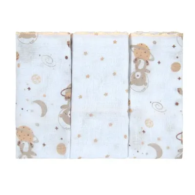 Kit Pano De Boca Bublim Festonê Estampa Urso - 3 Peças