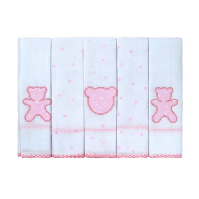 Kit Pano De Boca Bublim Com Picueta Bordado Ursa - 5 Peças