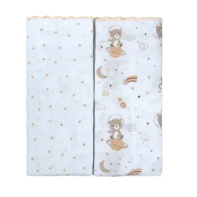 Kit Toalha Fralda Bublim Luxo Festonê Urso - 2 Peças