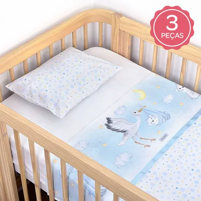 Jogo Lençol Berço Americano Muito Mimo Cegonha - 3 Peças Jogo Lençol Berço Americano Muito Mimo Cegonha - 3 Peças