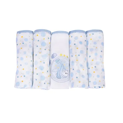 Kit Fralda Muito Mimo Algodão Com Bainha Cegonha - 5 Peças