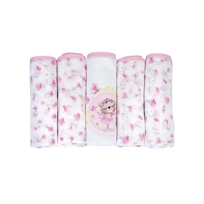 Kit Fralda Muito Mimo Algodão Com Bainha Bailarina - 5 Peças