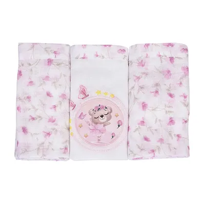 Kit Fralda Muito Mimo Algodão Bordado Bailarina - 3 Peças