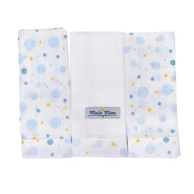 Kit Pano De Boca Muito Mimo Algodão Estampado - 3 Peças
