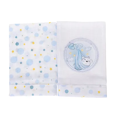 Kit Pano De Boca Muito Mimo Bordado Cegonha - 2 Peças