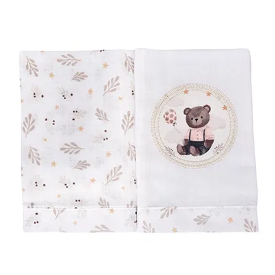 Kit Pano De Boca Muito Mimo Bordado Ursinho - 2 Peças