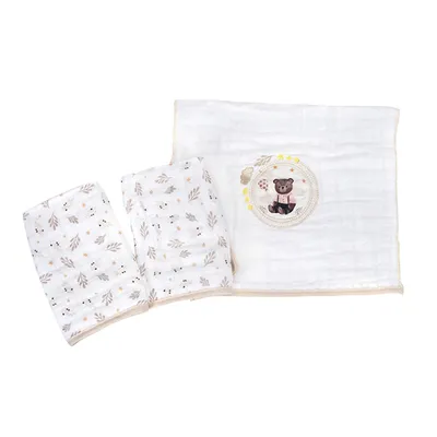 Kit Pano De Boca Muito Mimo Soft Prendedor Urso - 3 Peças