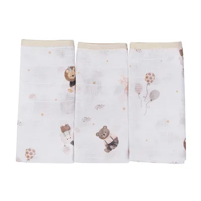 Kit Pano De Boca Muito Mimo Soft Estampa Animais - 3 Peças