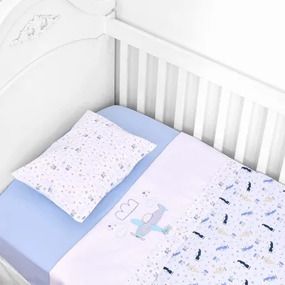 Jogo Lençol Berço Americano Baby Nice Avião - 3 Peças Jogo Lençol Berço Americano Baby Nice Avião - 3 Peças