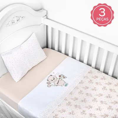 Jogo Lençol Berço Americano Baby Nice Urso - 3 Peças Jogo Lençol Berço Americano Baby Nice Urso - 3 Peças